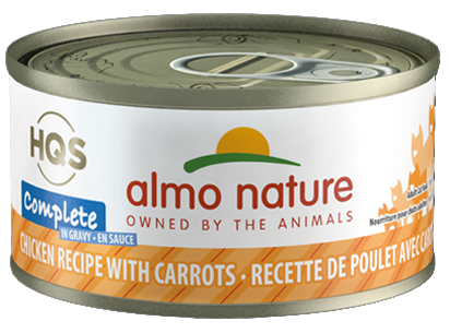 Almo Nature HQS Complete Chicken Recipe With Carrots In Gravy Canned Cat Food: 2.47- Oz Cans, Case of 24