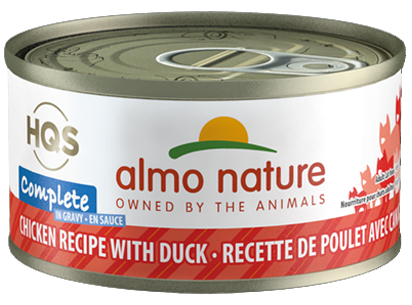Almo Nature HQS Complete Chicken Recipe With Duck In Gravy Canned Cat Food: 2.47- Oz Cans, Case of 24