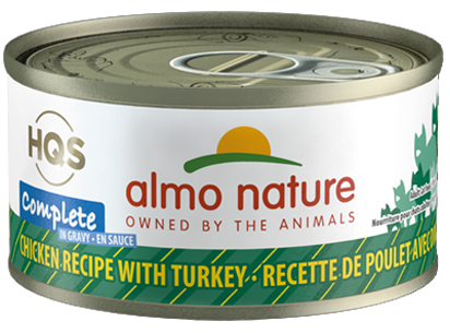 Almo Nature HQS Complete Chicken Recipe With Turkey In Gravy Canned Cat Food: 2.47- Oz Cans, Case of 24