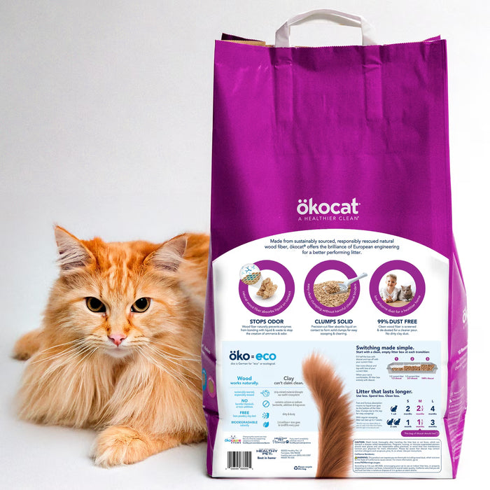 ökocat Less Mess Low-Tracking Clumping Wood Cat Litter Mini-Pellets, Unscented