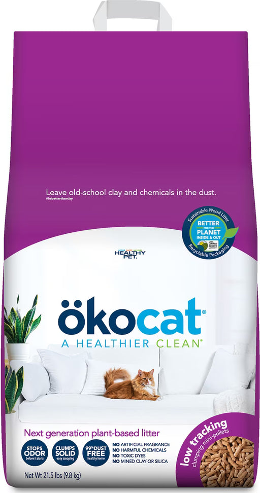 ökocat Less Mess Low-Tracking Clumping Wood Cat Litter Mini-Pellets, Unscented