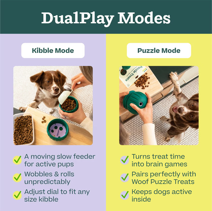 Woof Walkabout – 2-in-1 Rolling Slow Feeder & Puzzle Toy, Large