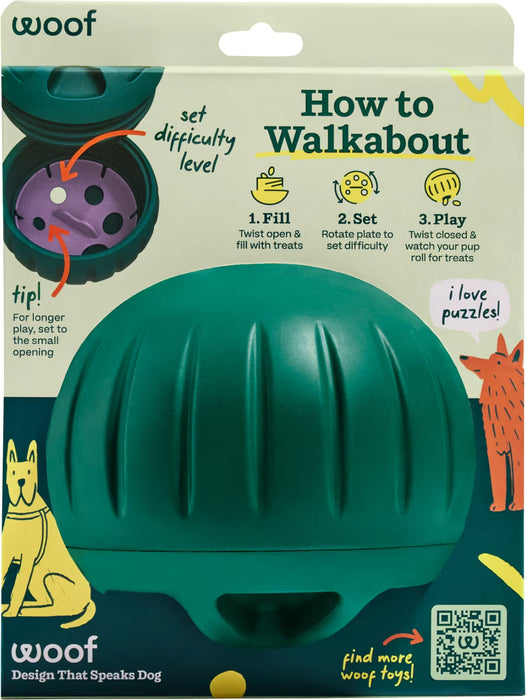 Woof Walkabout – 2-in-1 Rolling Slow Feeder & Puzzle Toy, Large