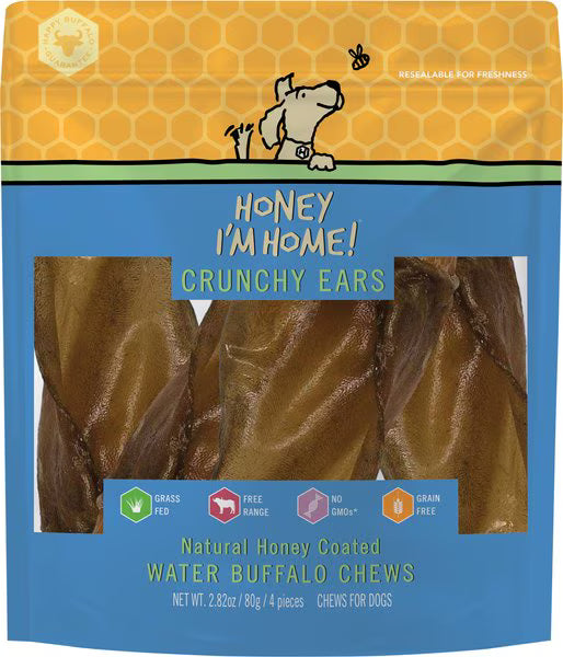 Honey I'm Home Crunchy Ears Natural Honey Coated Buffalo Chews Dog Treats
