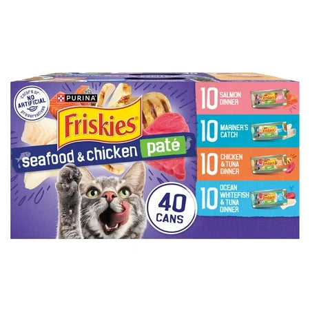 Purina Friskies Seafood and Chicken Pate Favorites Wet Cat Food Variety Pack 40 x 5.5 oz