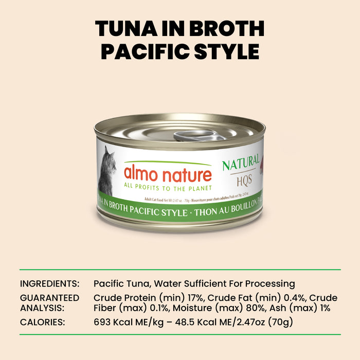 Almo Nature HQS Natural Tuna In Broth Pacific Style Cat Food 2.47 Oz