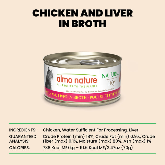 Almo Nature HQS Natural Chicken And Liver In Broth Cat Food 2.47 Oz