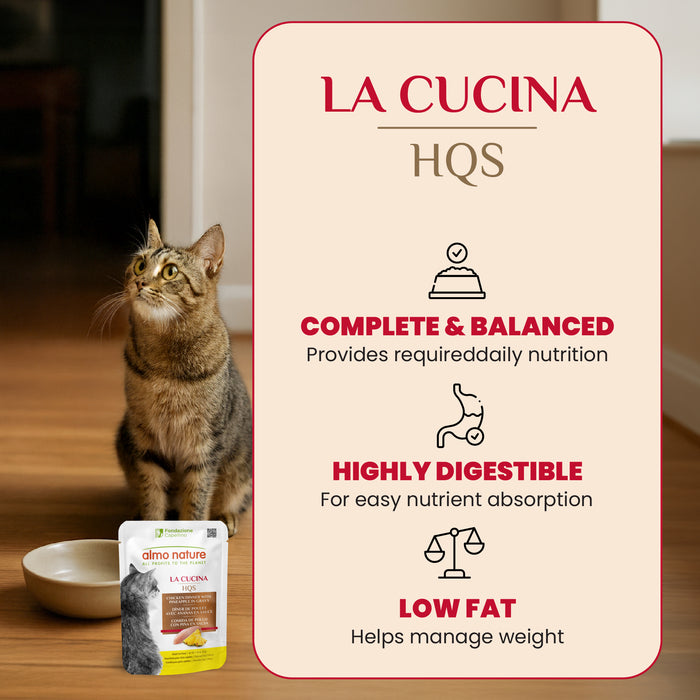 Almo Nature HQS La Cucina Chicken Dinner with Whitefish in Gravy Cat Food Pouch