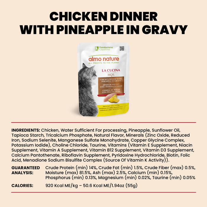 Almo Nature HQS La Cucina Chicken Dinner with Pineapple in Gravy Cat Food Pouch