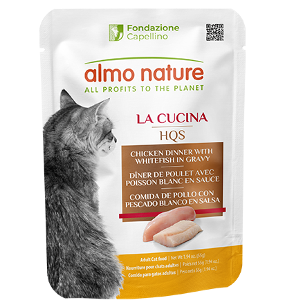 Almo Nature HQS La Cucina Chicken Dinner with Whitefish in Gravy Cat Food Pouch