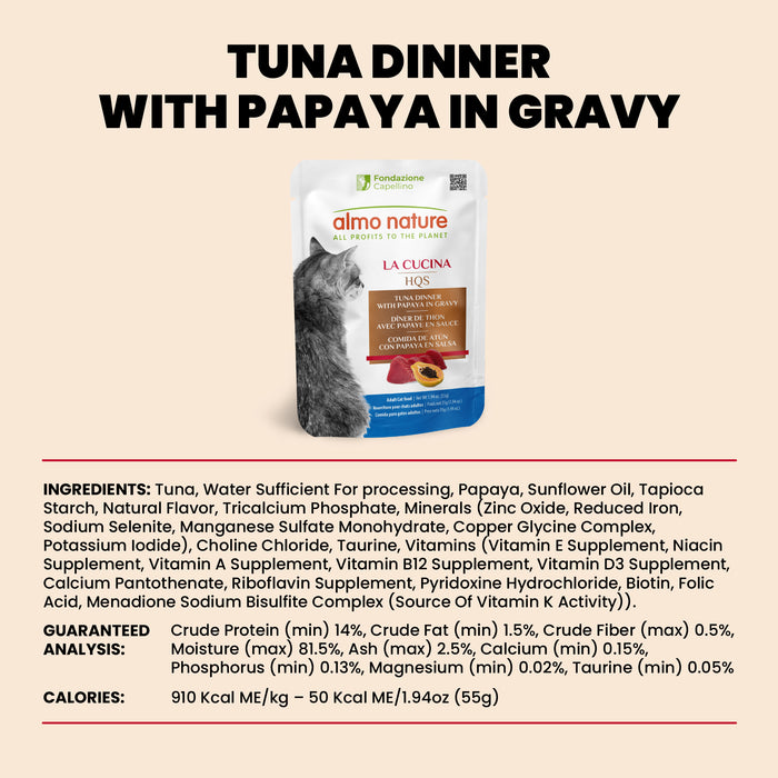 Almo Nature HQS La Cucina Tuna Dinner with Papaya in Gravy Cat Food Pouch