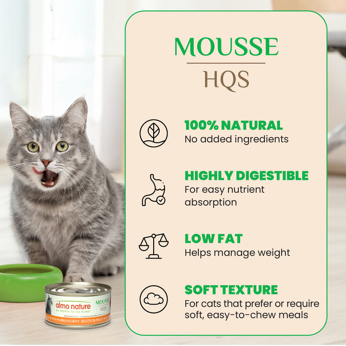 Almo Nature HQS Mousse Chicken Recipe With Pumpkin In Gravy Cat Food 2.47 Oz