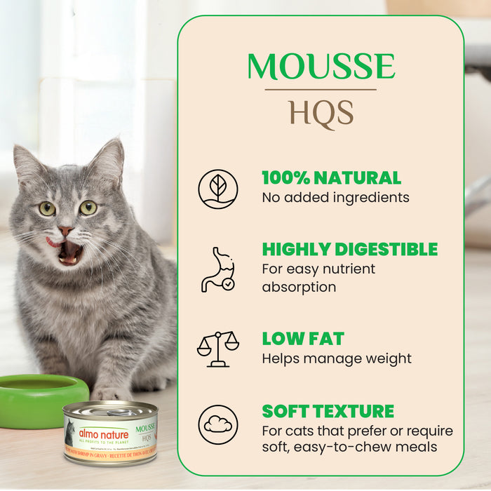 Almo Nature HQS Mousse Tuna Recipe With Shrimp In Gravy Cat Food 2.47 Oz