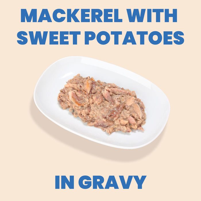 Almo Nature HQS Complete Mackerel Recipe With Sweet Potatoes In Gravy Cat Food 2.47 Oz