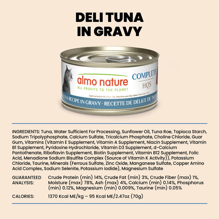 Almo Nature HQS Complete Deli Tuna Recipe In Gravy Cat Food 2.47 Oz