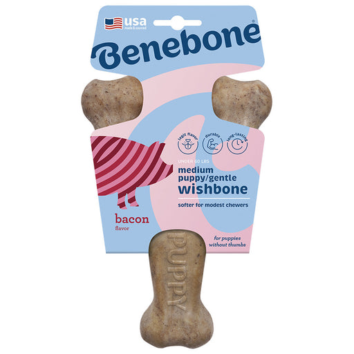 Benebone Puppy Wishbone Bacon Flavor Durable Dog Chew Toy