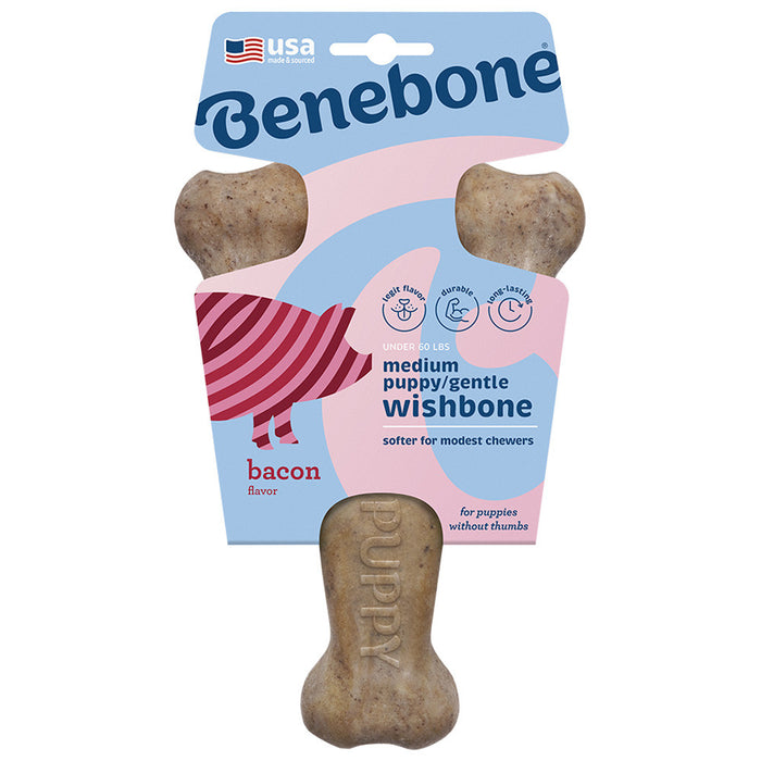 Benebone Puppy Wishbone Bacon Flavor Durable Dog Chew Toy