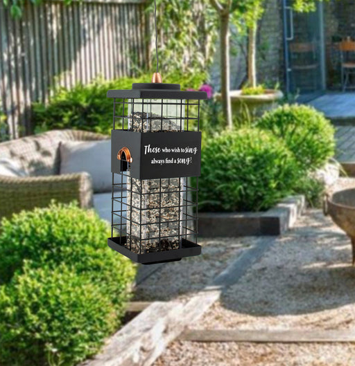 Modern Farmhouse Squirrel Resistant Tube Feeder with Motivational Quote