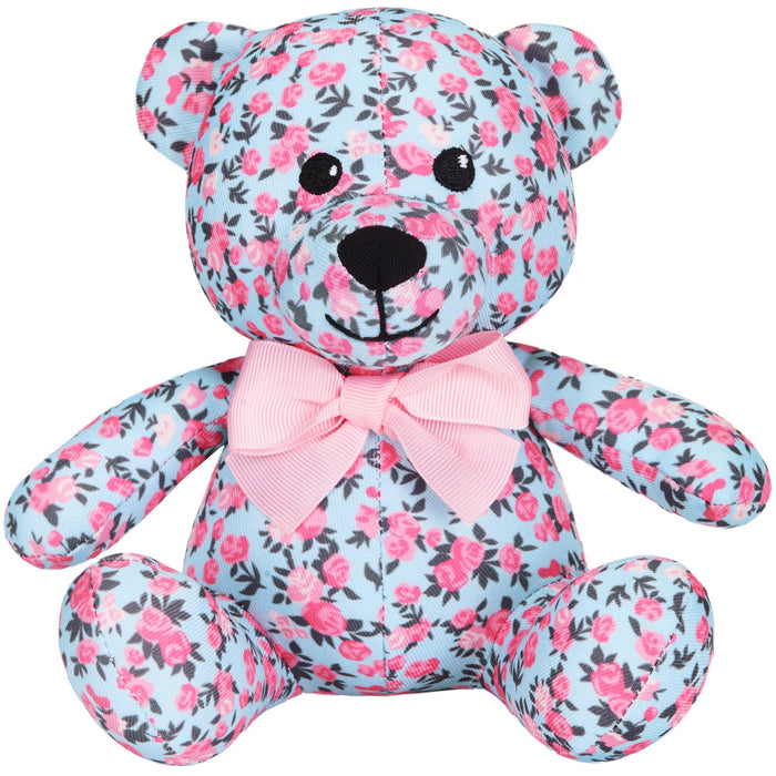 Blueberry Pet Cute Floral Print Light Blue Happy Bear Designer Squeak Plush Small Dog Toy