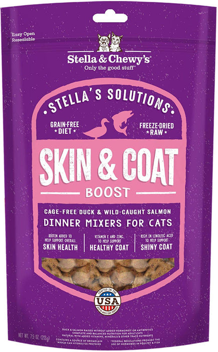 Stella & Chewy's Solutions Skin & Coat Boost Cage Free Duck & Wild Caught Salmon Cat Food Dinner Mixers