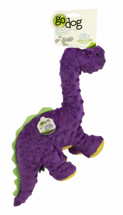 Go Dog Dinos Bruto with Chew Guard Technology Durable Plush Squeaker Dog Toy Purple