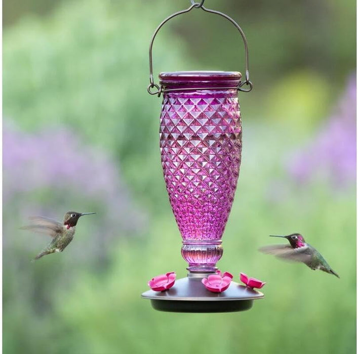Perky-Pet Purple Diamond Wine Top-Fill Glass Hummingbird Feeder – 24 oz
