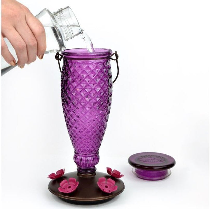 Perky-Pet Purple Diamond Wine Top-Fill Glass Hummingbird Feeder – 24 oz