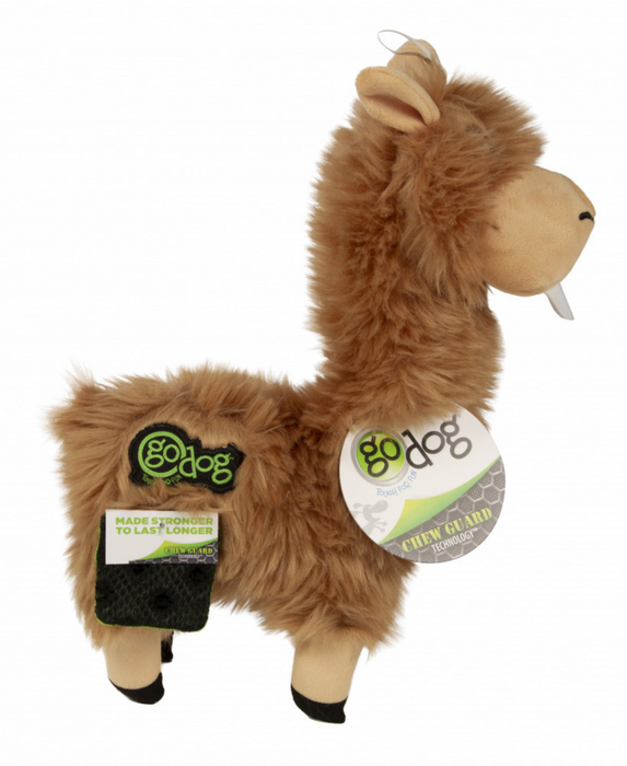Go Dog Buck Tooth Llama with Chew Guard Technology Durable Plush Dog Toy Tan