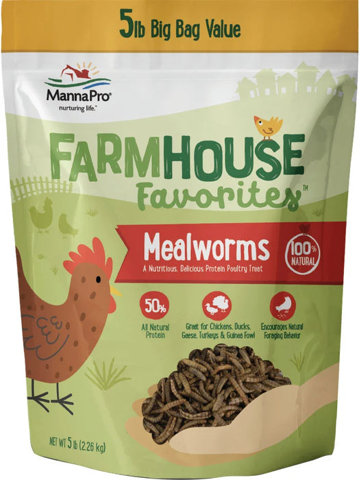 Manna Pro Farmhouse Favorites Dried Mealworms Poultry Treat, 5 lb