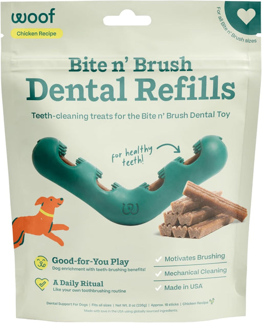 Woof Bite n' Brush Dental Refill Treats – 18 Count