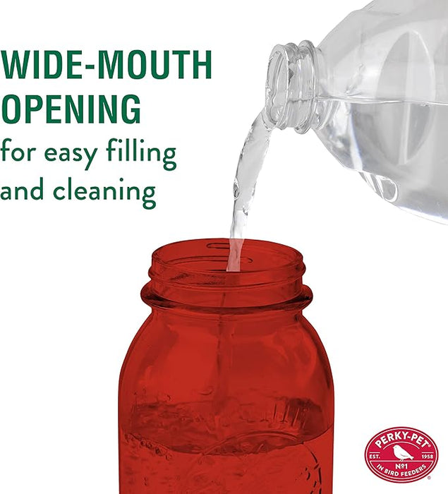 Perky-Pet Red Mason Jar Vintage Glass Hummingbird Feeder – 32 oz