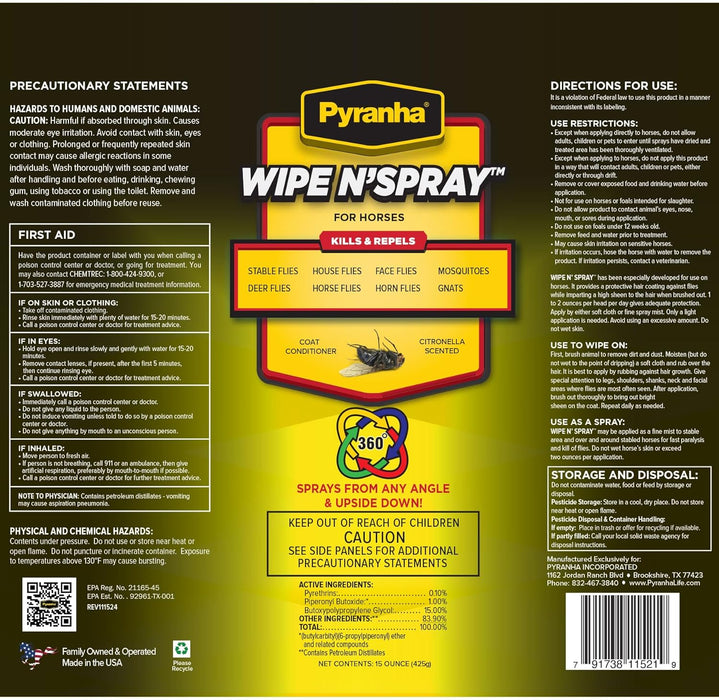 Pyranha Wipe N' Spray for Horses
