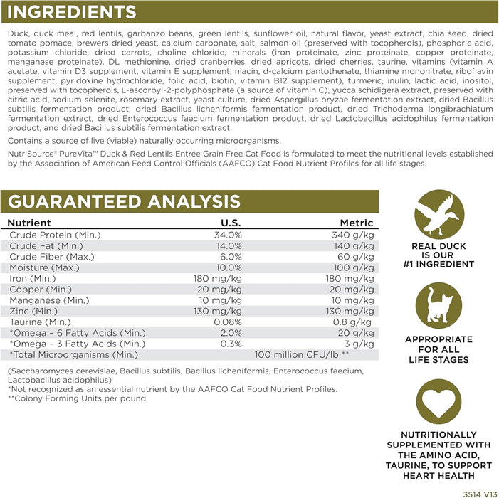 NutriSource PureVita Duck & Red Lentils Recipe Cat Food