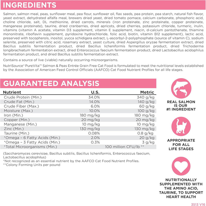 NutriSource PureVita Grain Free Salmon & Peas Recipe Cat Food