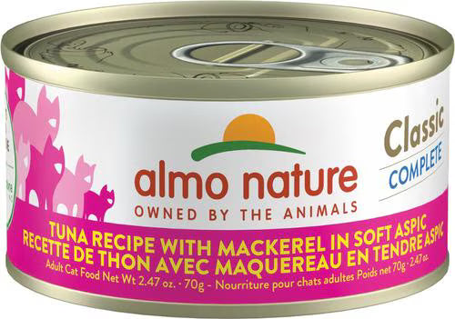 Almo Nature Classic Complete Grain-Free Tuna Recipe with Mackerel in Soft Aspic Cat Food, 2.47-oz, case of 12