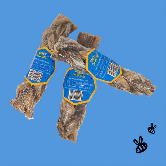 Honey I'm Home Honey Coated Buffalo Chews Braided Gullet Stick - Single