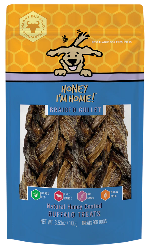 Honey I'm Home, Natural Honey Coated Buffalo Treats 6" Braided Gullet 3.53oz