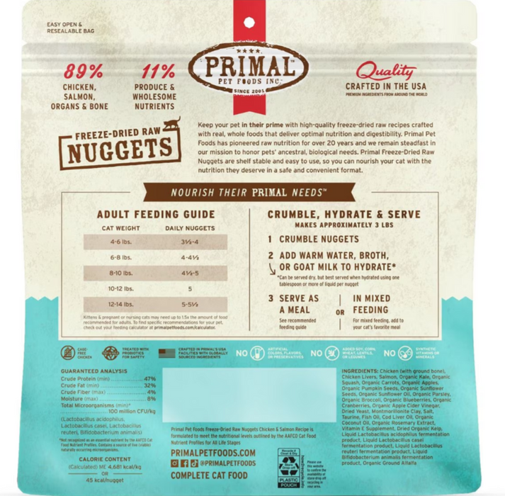 Primal Freeze Dried Nuggets Grain Free Chicken and Salmon Formula Cat Food