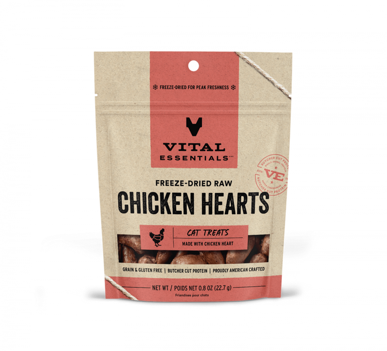 Vital Essentials Freeze Dried Grain Free Chicken Hearts Limited Ingredient Cat Treats