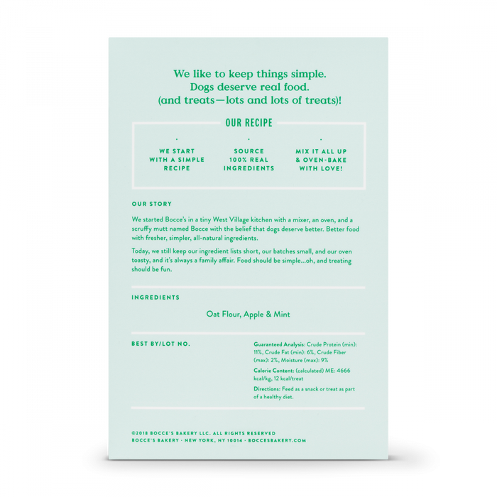 Bocce's Bakery Daily Support Apple & Mint Recipe Functional Breath Biscuit Dog Treats