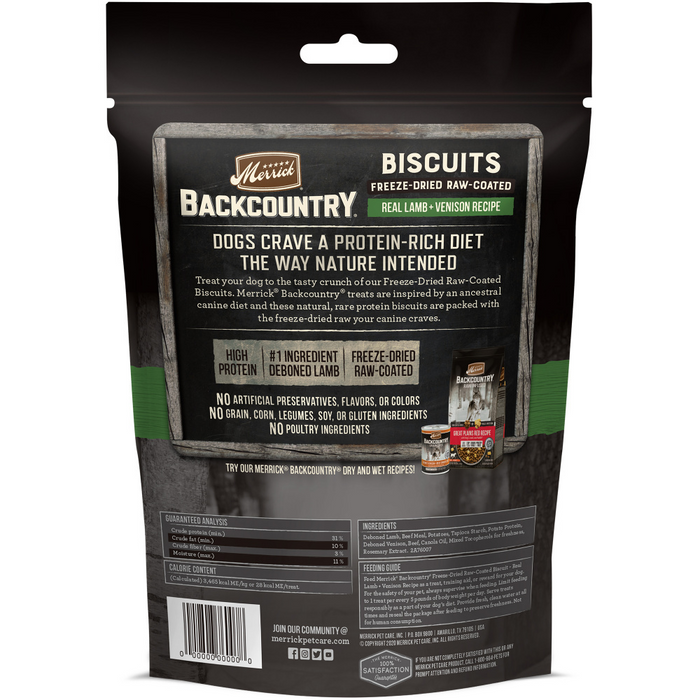 Merrick Backcountry Grain Free Lamb & Venison Recipe Freeze Dried Raw Coated Biscuit Dog Treats