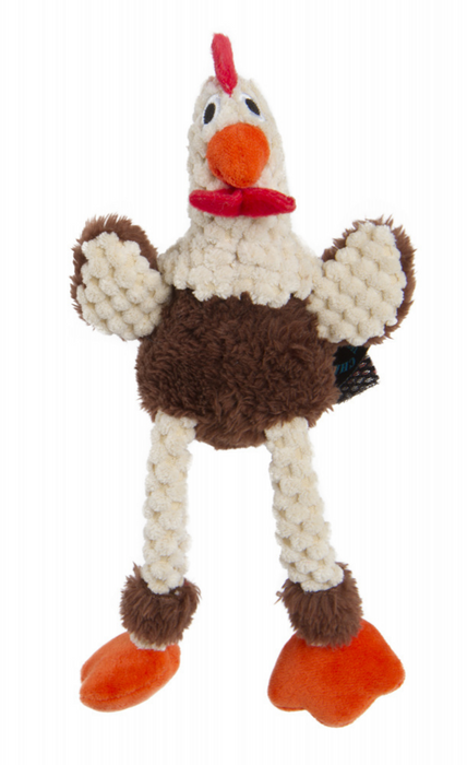 Go Dog Checkers Skinny Brown Rooster with Chew Guard Technology Durable Plush Squeaker Dog Toy Mini Just for Me