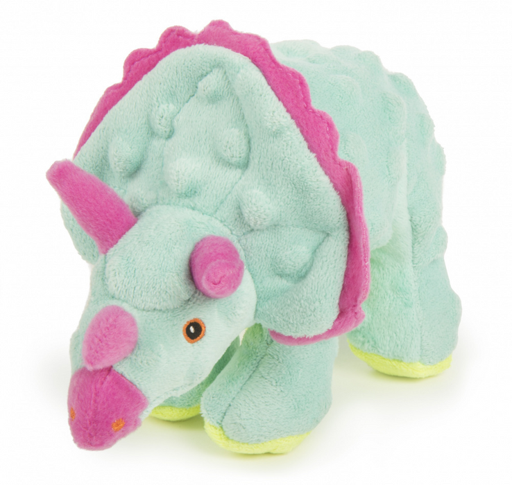 Go Dog Dinos Frills with Chew Guard Technology Durable Plush Squeaker Dog Toy Teal