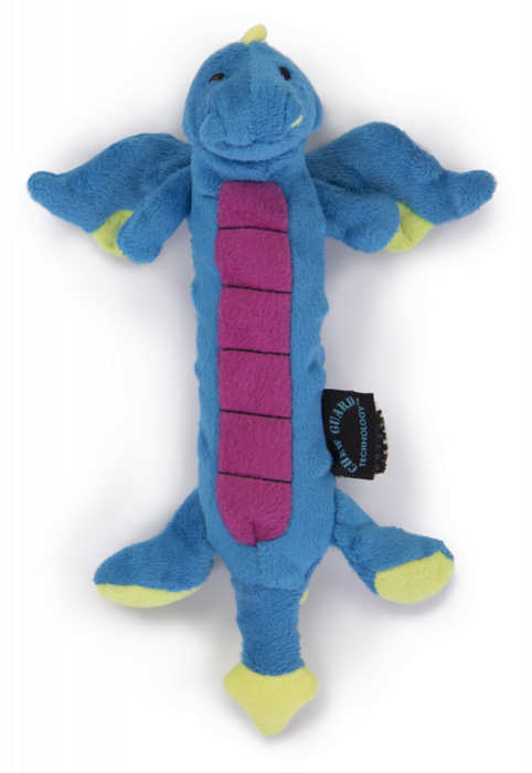 Go Dog Dragons Skinny with Chew Guard Technology Durable Plush Squeaker Dog Toy Blue