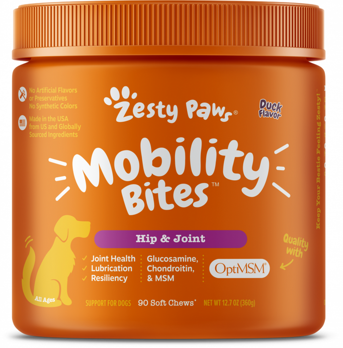 Zesty Paws Mobility Bites Duck Flavor Hip & Joint Support Soft Chews For Dogs