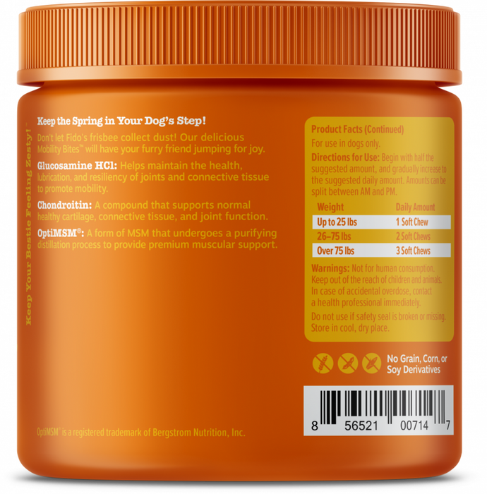 Zesty Paws Mobility Bites Duck Flavor Hip & Joint Support Soft Chews For Dogs