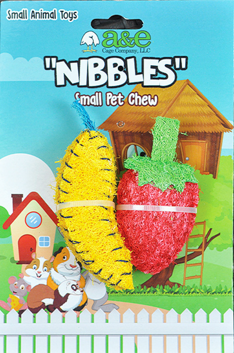 A & E Nibbles Loofah Banana & Strawberry Small Animal Toy