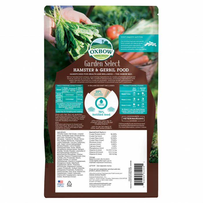 Oxbow Animal Health Garden Select Hamster & Gerbil Food Garden Inspired Recipe for Hamsters & Gerbils