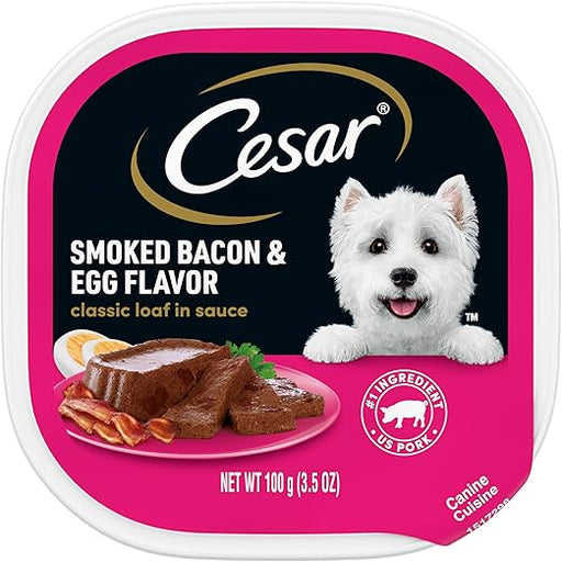 Cesar Sunrise Classic Loaf in Sauce Smoked Bacon & Egg Flavor Adult Wet Dog Food Trays, 3.5-oz, case of 24