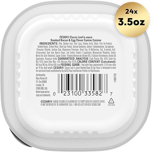 Cesar Sunrise Classic Loaf in Sauce Smoked Bacon & Egg Flavor Adult Wet Dog Food Trays, 3.5-oz, case of 24